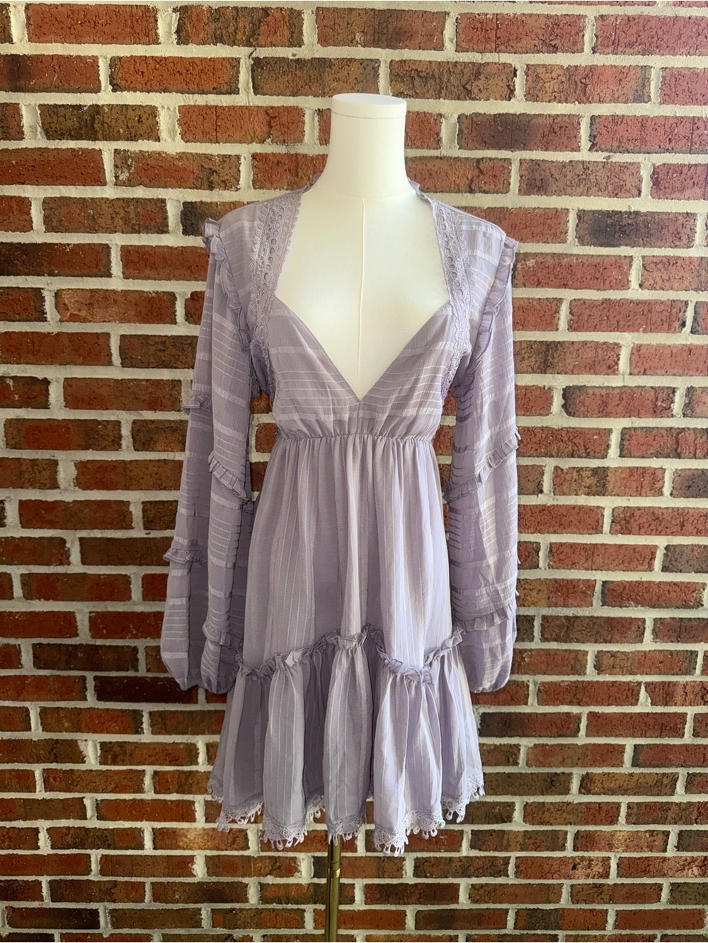 ASOS Lavender Long Sleeve V-Neck Tiered Mini Dress